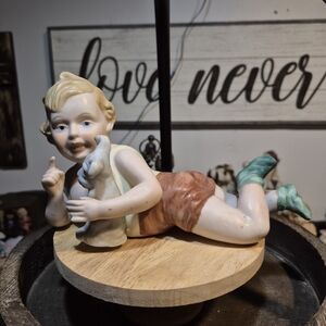 Vintage Ceramic Boy Figurine with Dog